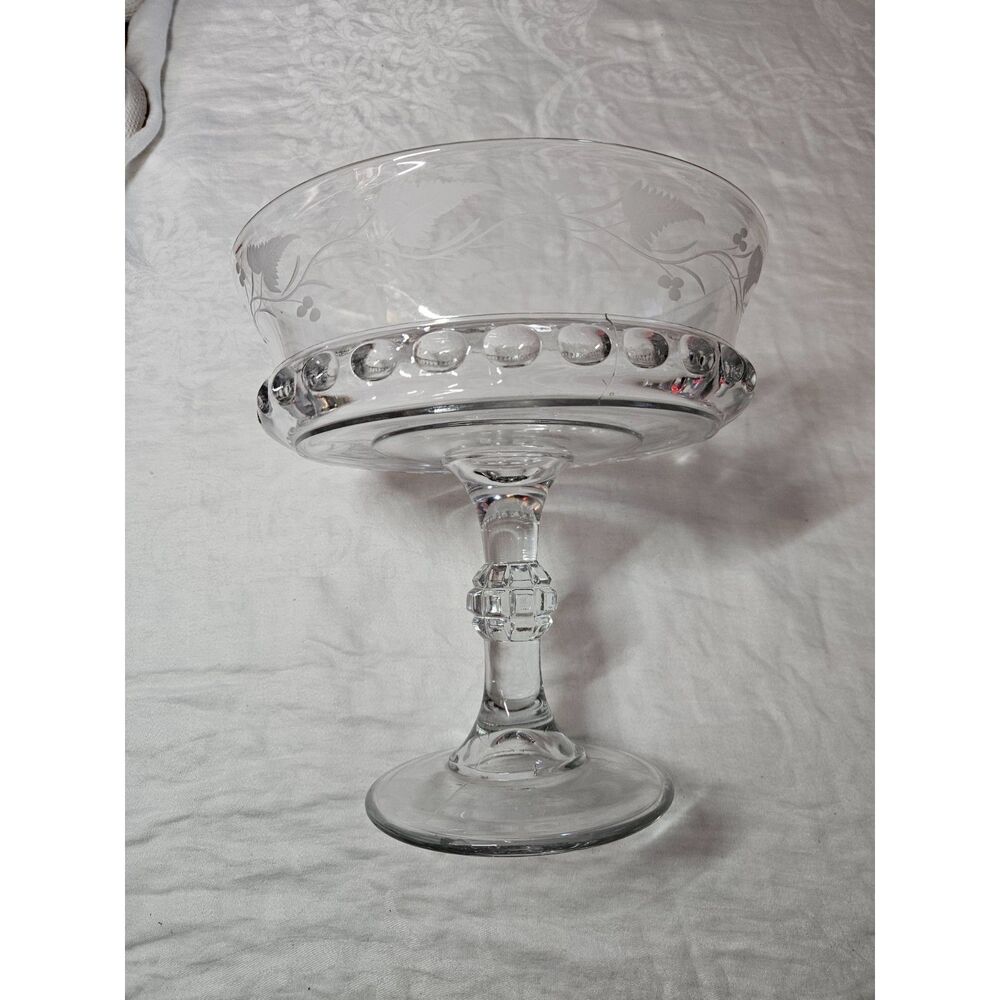 Vintage Pressed Glass Footed Compote Dakota Baby Thumbprint Pattern EUC